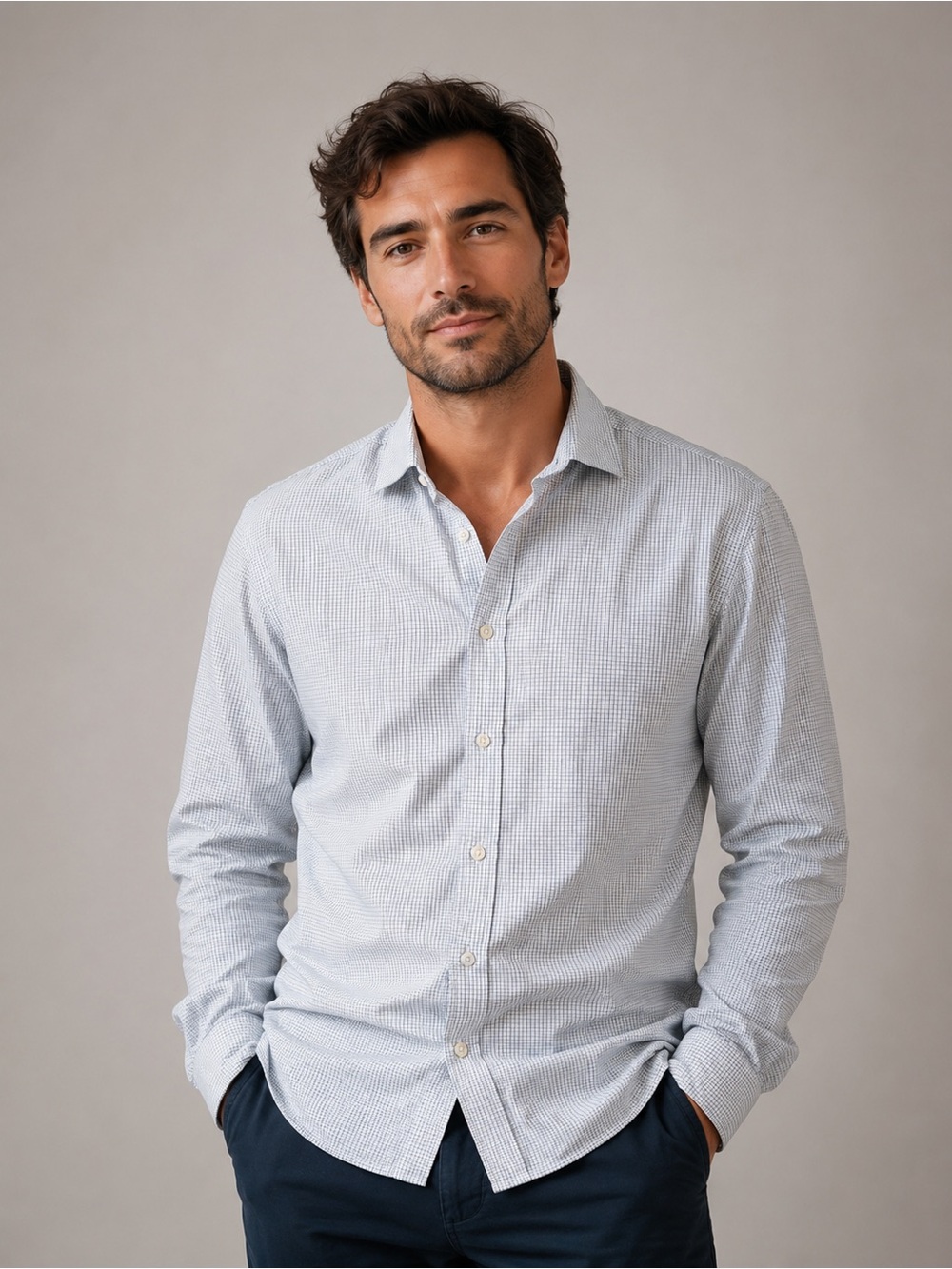 George Light Gray Micro-Check Dress Shirt